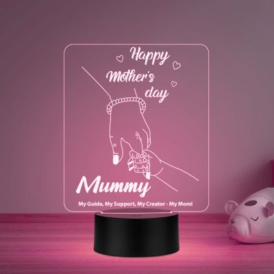 Happy Mothers Day 3D Illusion Night Lamp with Automatic Color Changing Light & USB Powered Mom Hand Holding Design Emotional Gift for Mom from Daughter & Son